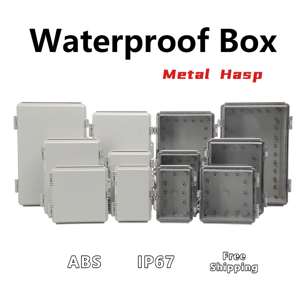 

ABS Wire Junction Box With Metal Hasp Waterproof Electronic Safe Case Visible Plastic Boxes Plastic Organizer IP67 Enclosure Box