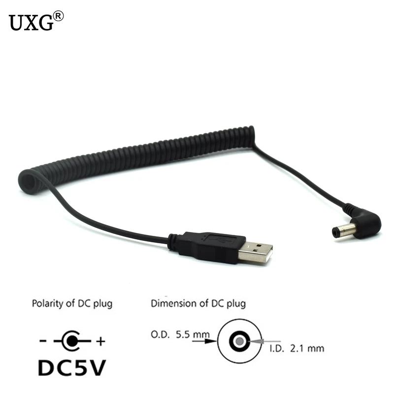 

4FT/1.2M Spring Coiled USB Cable USB 2.0 A Male Plug to DC Power Jack 5.5mm x2.1mm Cord Charging Cable Black DC 5.5x2.1 90 Angle