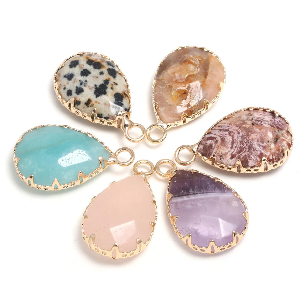 13*23mm Mini Waterdrop Natural Stone Necklace Pendant Purple Crystal Stone Pendant DIY Jewelry Making Accessories