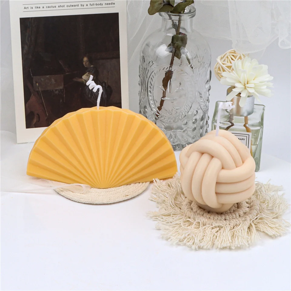 

Round Ball Cuboid Silicone Candle Mold DIY Fan Shape Rectangle Aroma Bubble Soap 3D Stereo Decor Plaster Supplies Cinnabar