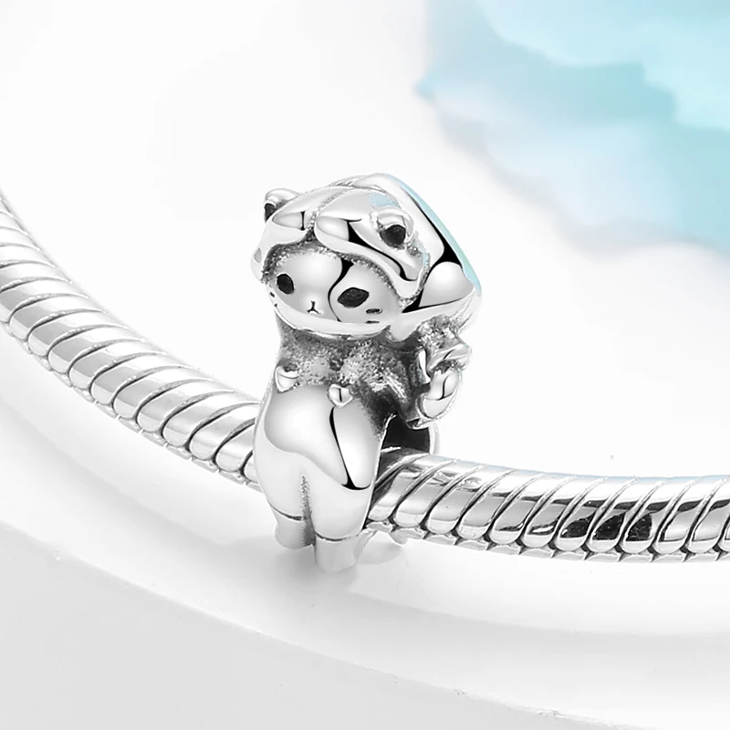 Creative sculpture series Cute cat holding a jar 925 Silver Metal Beads Charms for Jewelry Making fits Original DIY Bracelets | Украшения и