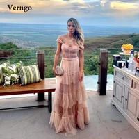 verngo blush pink tulle tiered skirt long prom dresses off the shoulder beads sweetheart evening gowns special occasion dress