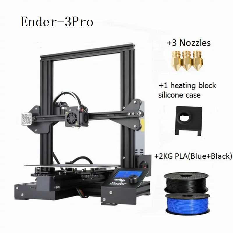 CREALITY 3d принтер Ender-3Pro DIY Kit v-слот большой размер подарочные насадки и нагревательный блок силиконовый рукав+ PLA - Цвет: Add Blue Black PLA