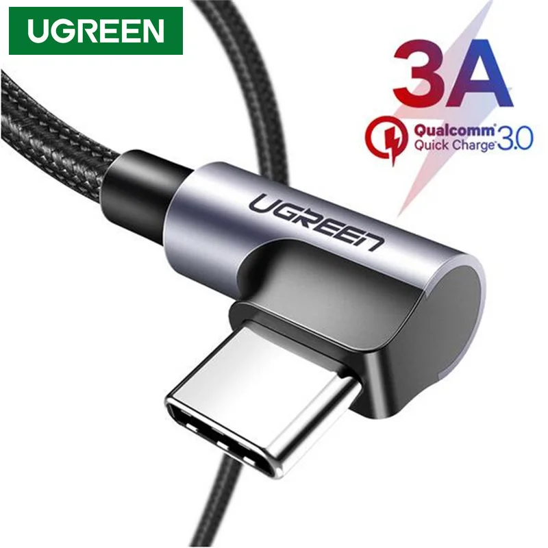 Кабель usb type c Ugreen 90 градусов 3 А кабель для быстрой зарядки и передачи данных Samsung s9