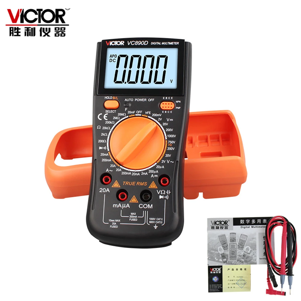 VICTOR VC890C+ VC890D цифровой мультиметр True RMS конденсатор 2000 мкФ 20A AC DC Напряжение Ток Емкость тестер метр подсветка