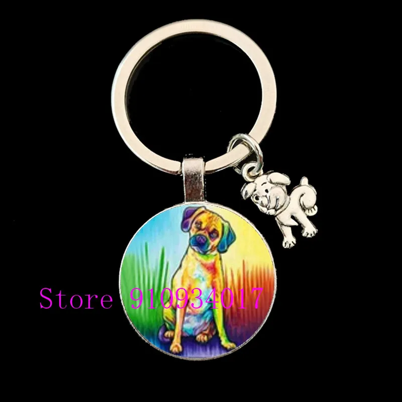 Новый мультяшный красочный круглый стеклянный брелок для ключей с собакой милый