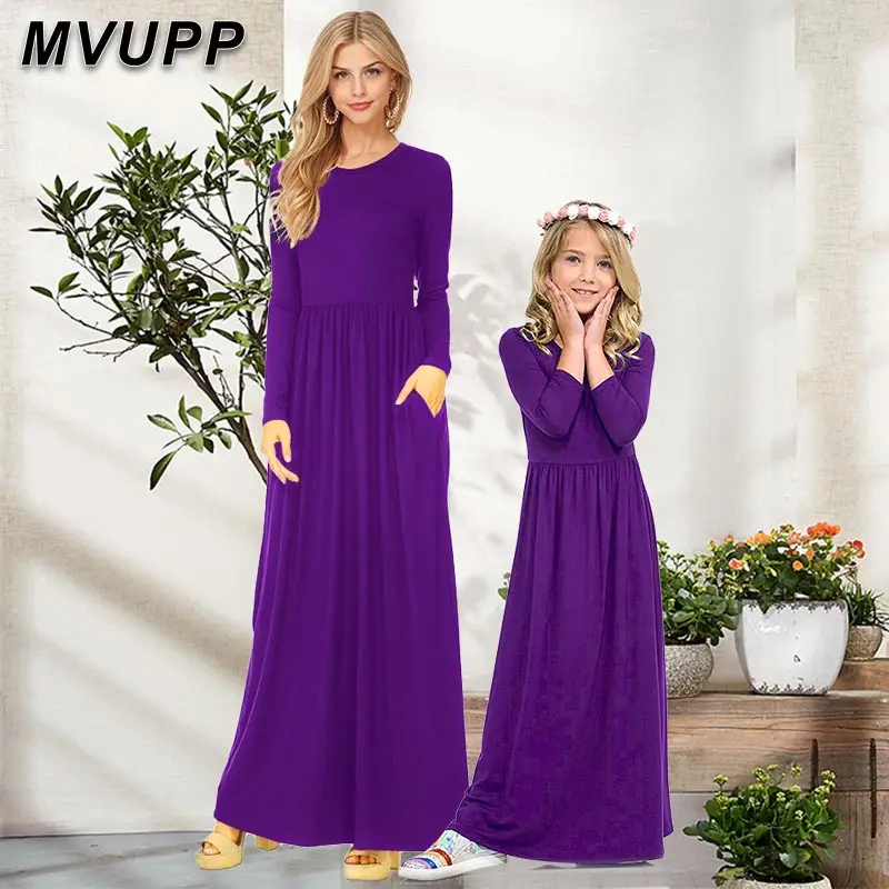 MVUPP/платья для мамы и дочки; Одинаковая одежда для семьи; одежда для мамы и меня; зимнее платье с длинными рукавами для мамы и дочки