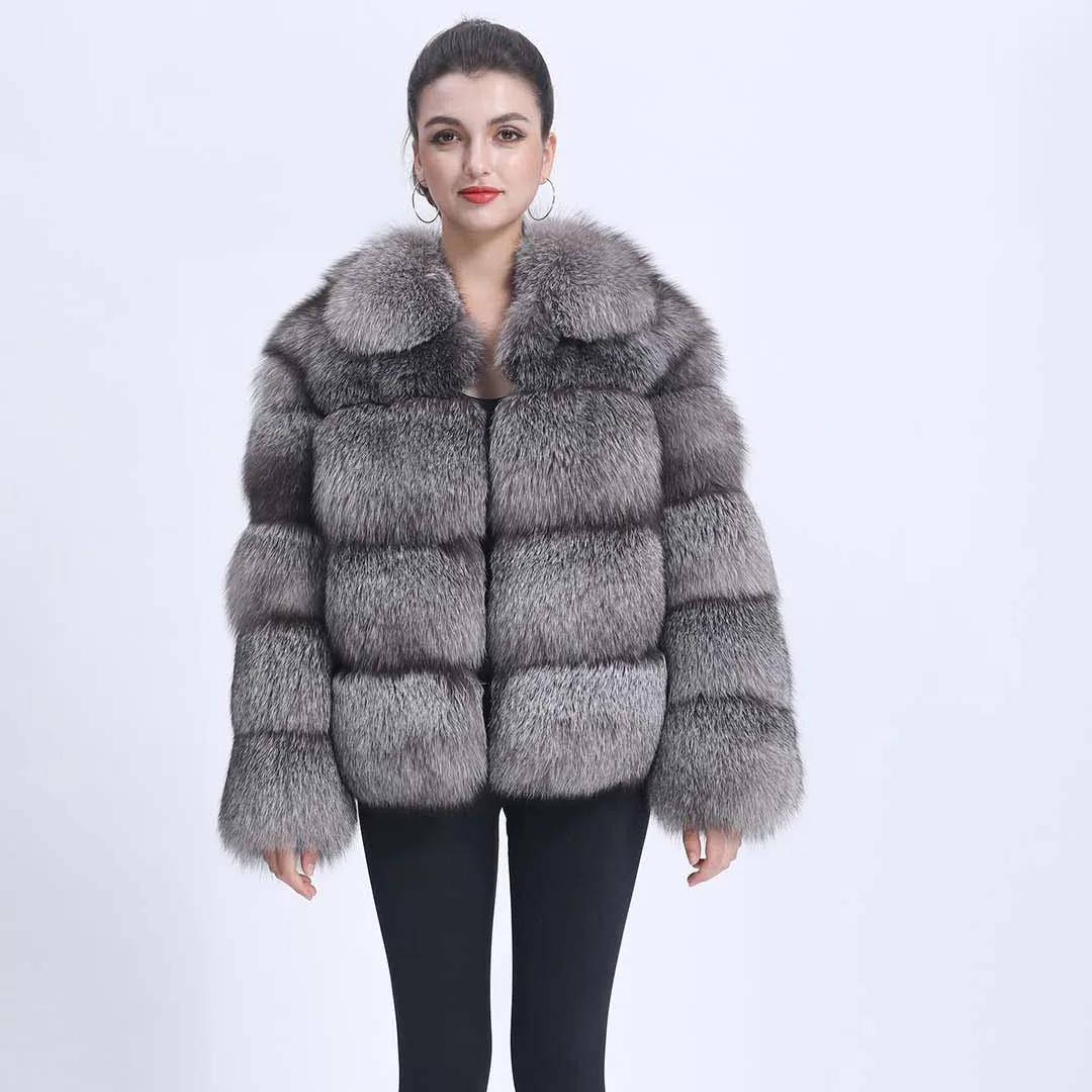 

Janefur Fox Fur Coat Thick Warm Women Overcoat Four Section Lapel Women Coat