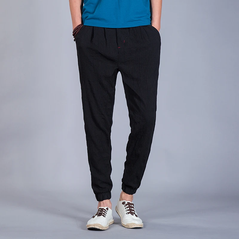 

Summer 2018 Men's Casual Thin Linen Trousers Top Cotton Haren Pants Elastic Long Baggy Pants