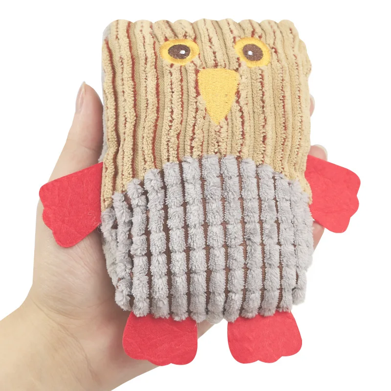 

Pet Teething Toy Havor Long Striped Corn Kernels Color Matching Square Owl Pet Dog Teething Sounding Plush Toy