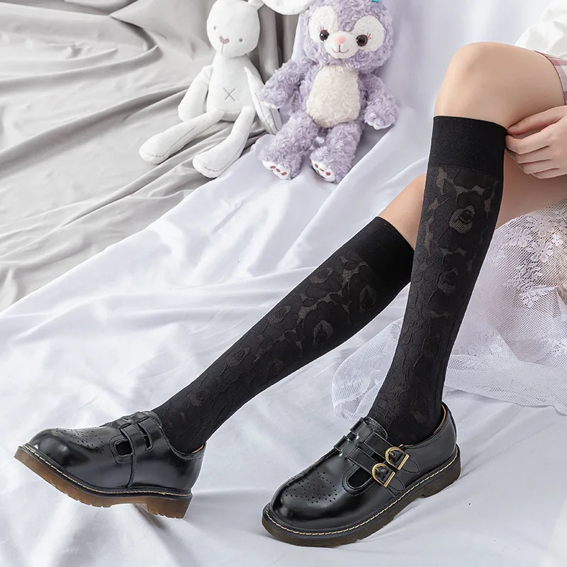 Retro Floral Long Stocking Women Lolita High Knee Socks Girls White Flower Ealstic Socks Leg Dress Calcetine