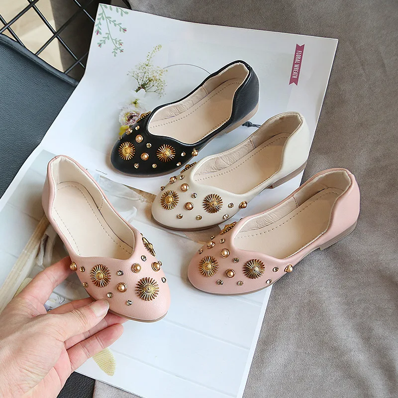 Жемчужные детские тапочки для девочек принцесса плоская обувь мягкая подошва