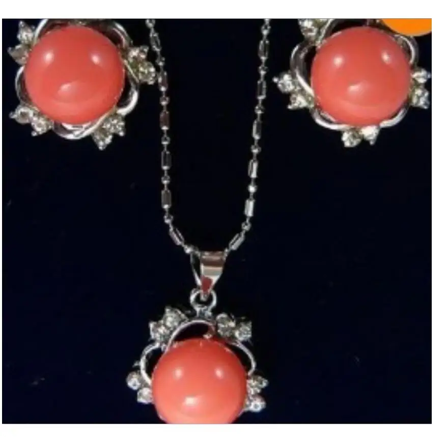 Элегантный красный коралл подвеска и серьги из кристаллов набор серебристого
