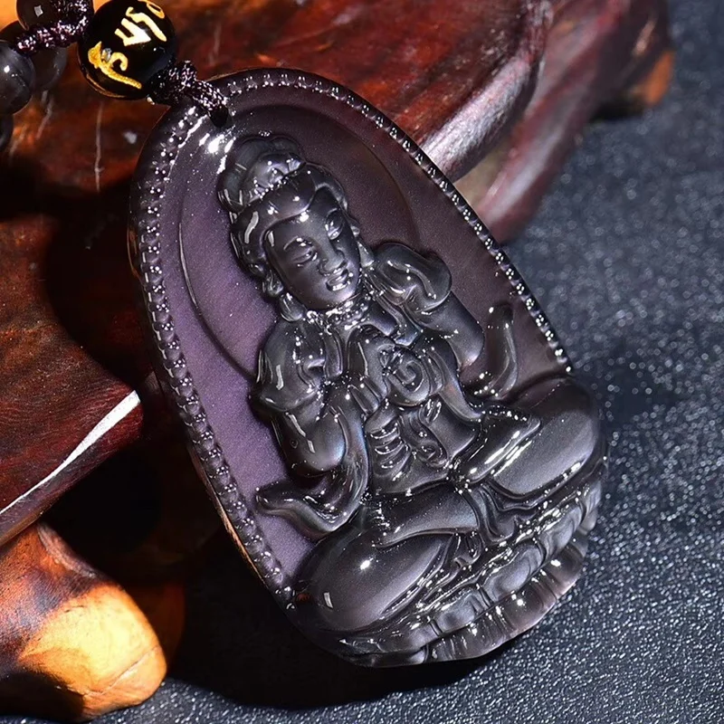 OMHXZJ Wholesale ZB451 European Fashion Birthday Party Wedding Gift Natural Stone Fine Obsidian Zodiac Sign Buddha Pendant Charm | Украшения