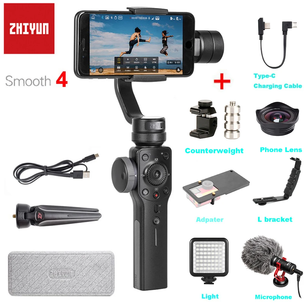 Zhiyun Smooth 4 3 осевой ручной шарнирный стабилизатор для камеры GoPro фокус Pull & Zoom iPhone 12 11