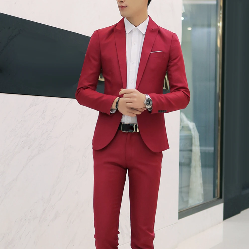 

(Jacket+Pant) Luxury Men Wedding Suit Male Blazers Suits For Men Costume Business Formal Party Blue Classic red