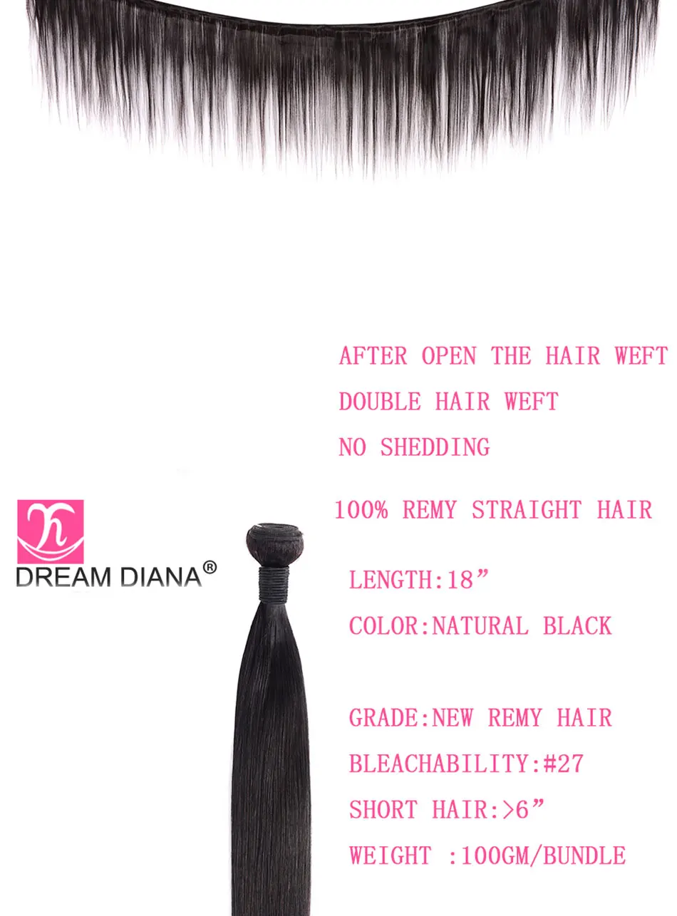 DreamDiana перуанские прямые волосы с закрытием 3/4 пучков "-28" L пучки волос Remy с закрытием натуральный цвет человеческих волос