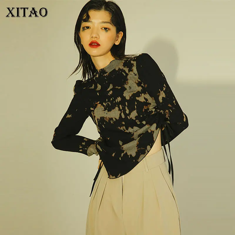 XITAO лук шнурок тонкая футболка Женская корейская мода 2019 осенний пуловер