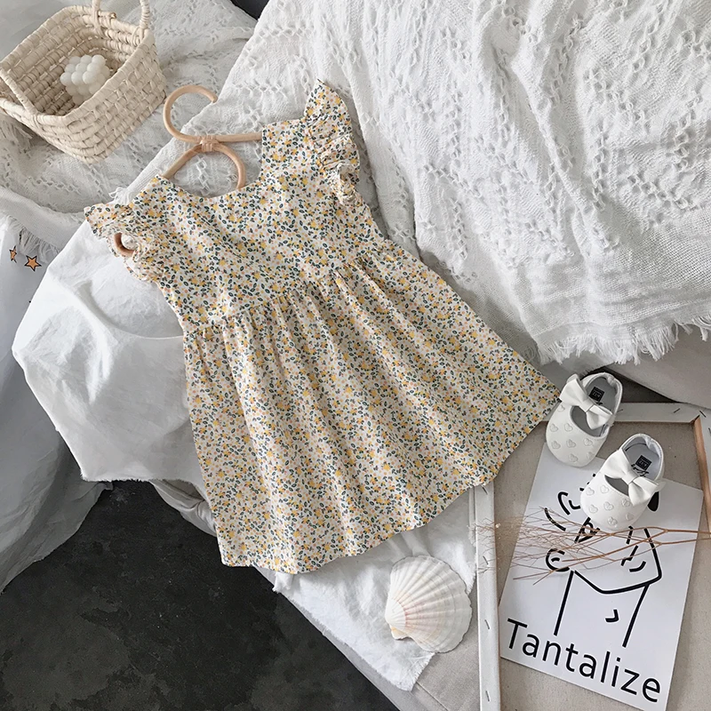 

Keelorn Girls Dresses 2021 New Summer Kids Girl Floral Vestidos Flying Sleeve Baby Korean Fashion Backless Princess Costumes