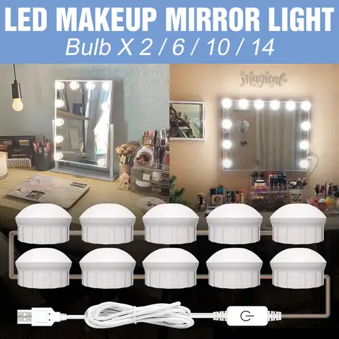 Светодиодные светильники для зеркала для макияжа, 5 В, USB, 2/6/10/14 в