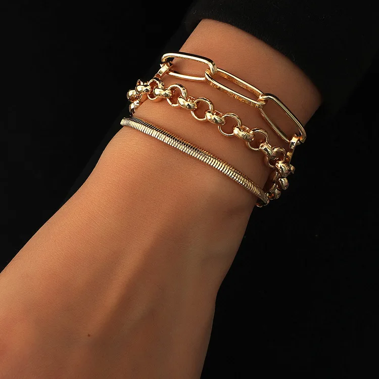 

ORNAPEADIA 2021 Popular Snake Chain Chain Bracelet Lobster Extension Clasp Fashion Alloy Three-piece Set Wholesale