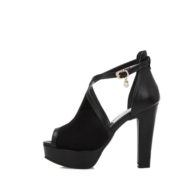 Женские босоножки на очень высоком каблуке с пряжкой открытым носком толстом