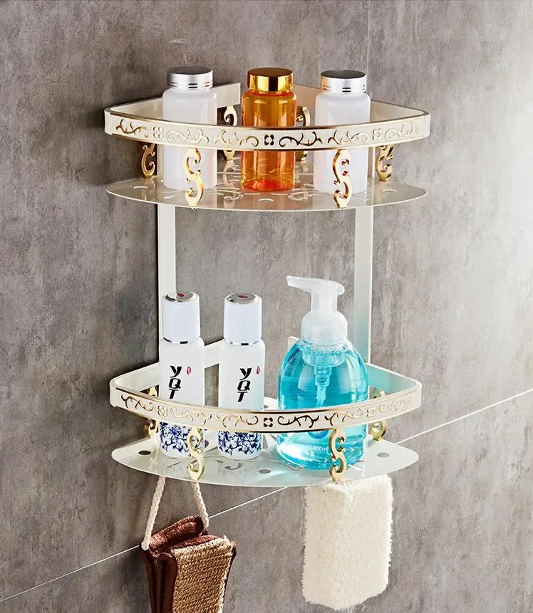 Полка для ванной черная с держателем полотенец пространственные Угловые