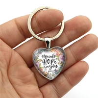 wg 1pc fashion bible verses cabochon time gemstone keychain lovers heart metal keychain keyring accessories jewelry