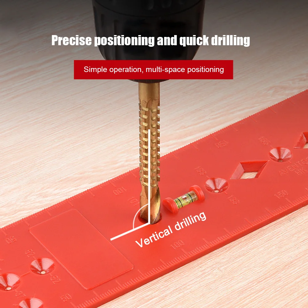 

1 Pcs Woodworking Drill Punch Locator Jig Drill Guide Plastic Bubble Level Ruler Locator Hole Punch Tool for Woodworking Red