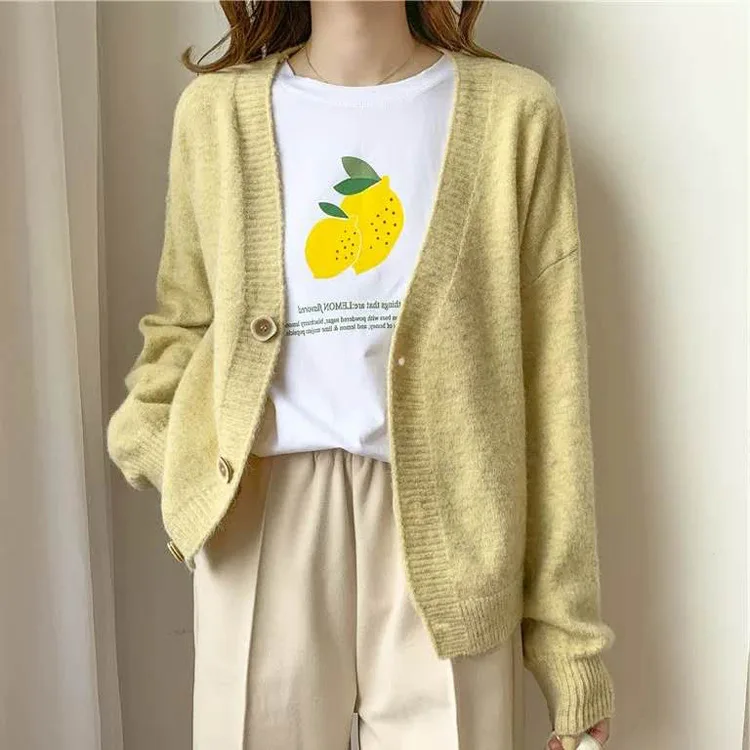 

Spring And Autumn New Loose-Fitting Student Long-Sleeved Sweater Women's Coat Korean Version Of The Top With V-Neck Knitwear