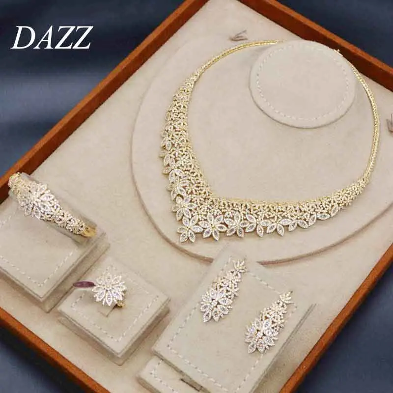 Dazz роскошное ожерелье серьги кольцо браслет 4 шт. нигерийские Свадебные