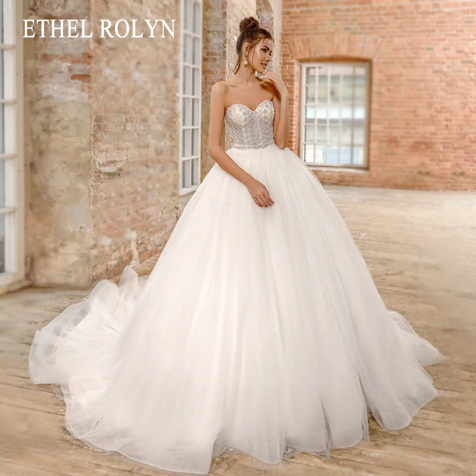 

ETHEL ROLYN Ball Gown Wedding Dress 2023 Strapless Beading Crystal Lace Up Princess Sleeveless Wedding Gown Vestidos De Novia