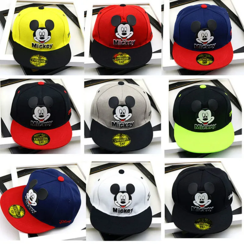 White Anime Cartoon Mickey Mouse Print Kids Hat Boys Girls Hip Hop Caps With Ears Flat Baby Photography Props Travel Hats 2-8Y