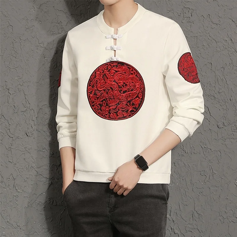 

2021 Autumn Chinese Dragon Shirt Embroidery Shanghai Tang Suit Cheongsam Top Sweater Traditional Chinese Clothing For Men