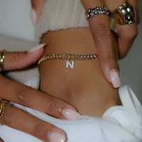 fashion initial letter rhinestone bracelets anklet for women boho gold color chain alphabet pendant summer beach girls jewelry