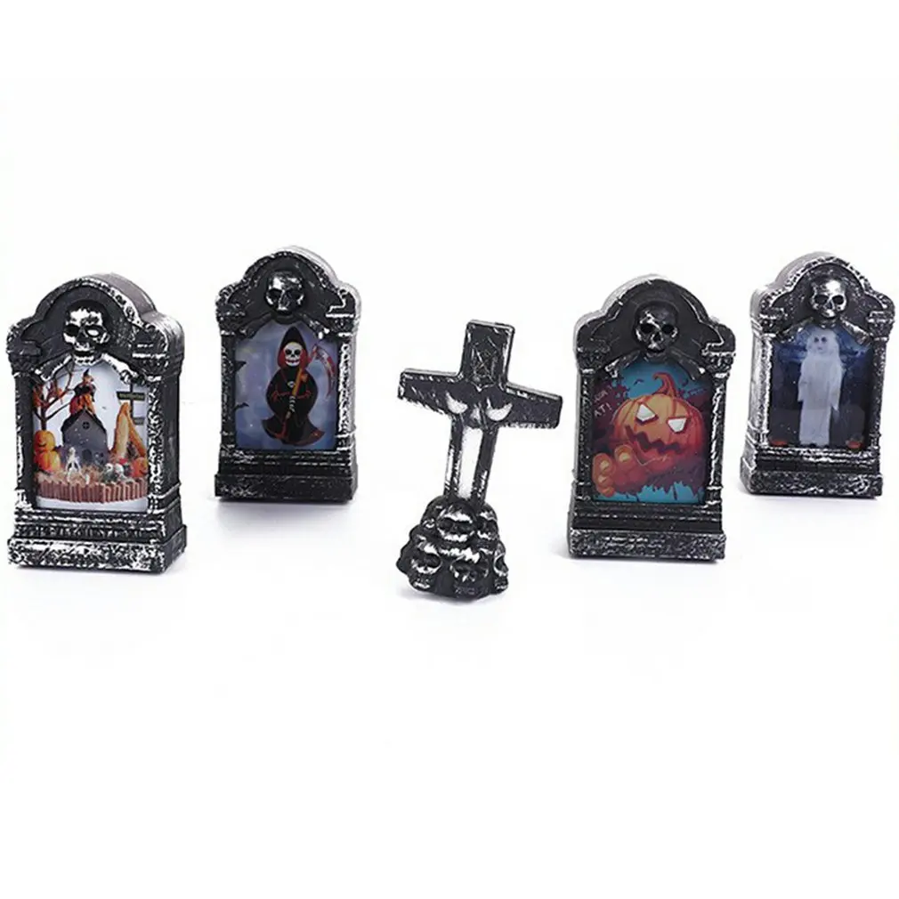 

Хэллоуин надгробие светодиодное украшение реквизит свесветильник красочный мигающий череп головсветильник свет портативный фонарь тыквы