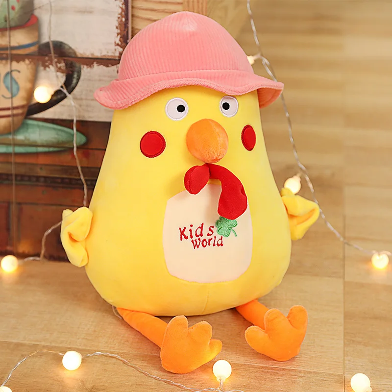

New Hot Creative Yellow Chick with Hat Stuffed Animal Plush Toy Cute Chicken Doll Soft Cartoon Pillow Cushion Kid Birthday Gifts