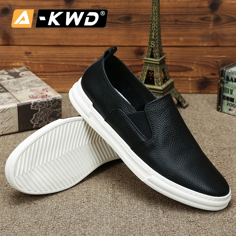 Мужские кожаные кроссовки натуральная кожа без шнуровки повседневные лоферы
