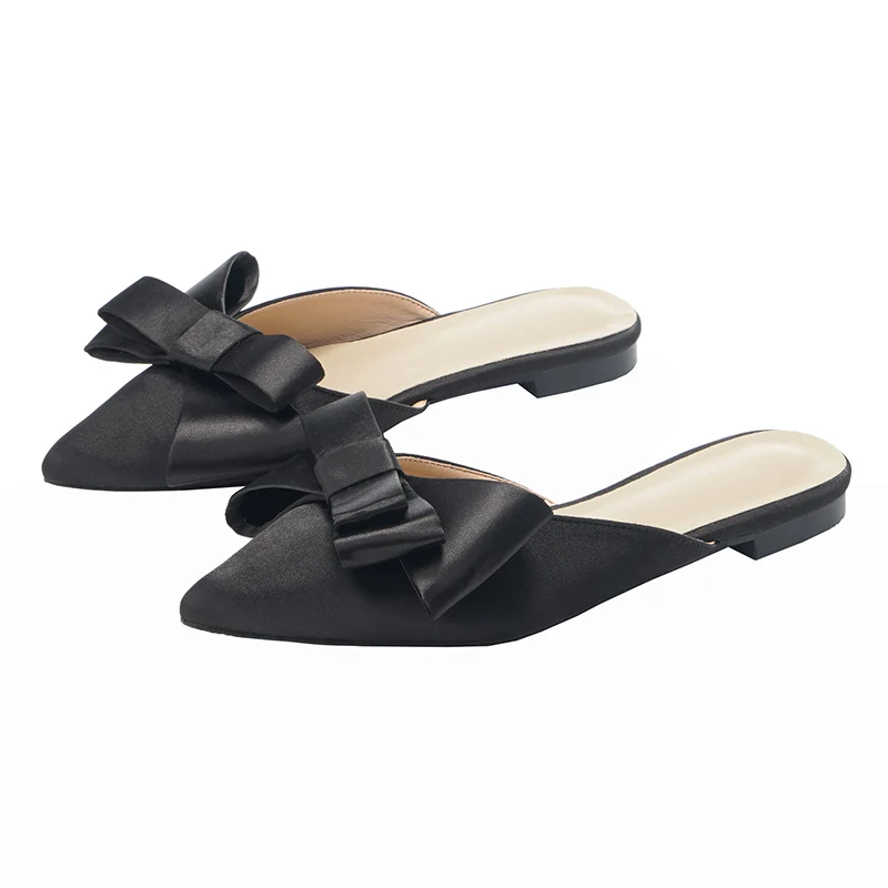 

Pointed Toe Half Slippers Female Summer Fashion Wear 2019 New Bow Low Lazy Flat Bottom Sandals Women's Shoes