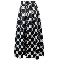 fashion vintage high waist polka dots printed maxi skirt fall casual elegant women long skirt blackbluered pleated skirt