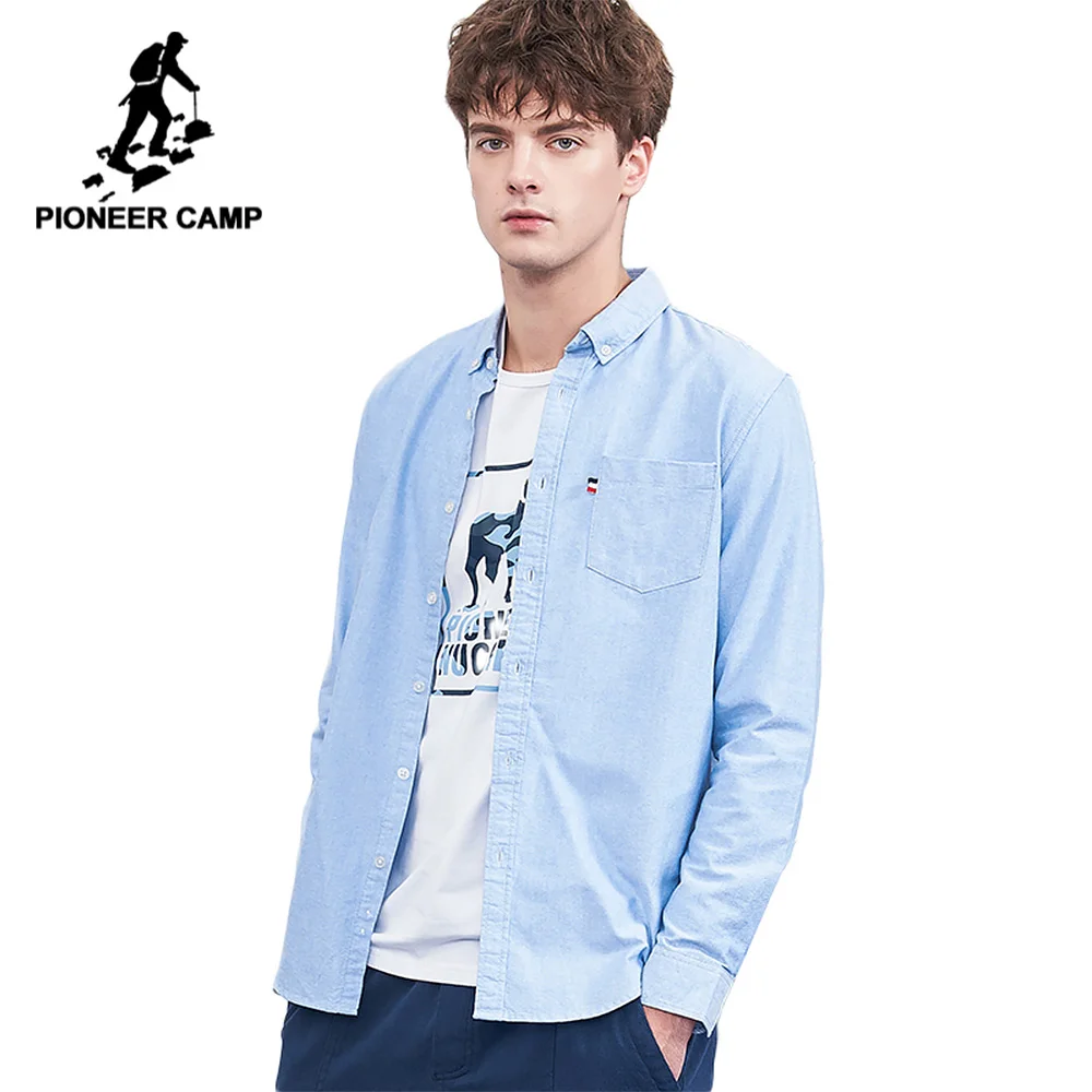 Мужская рубашка с длинным рукавом Pioneer camp однотонная Базовая Повседневная