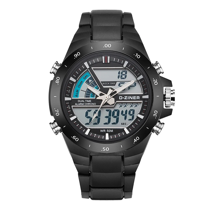 Black D-ZINER G военный шок мужские часы спортивные часы светодиодный цифровой 10 бар водонепроницаемые повседневные часы мужские Часы наручные кварцевые часы - Цвет: Black