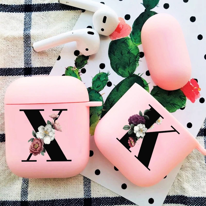 

Initials Alphabet Flower Headphone Case For Apple AirPods 2/1 Protection Shell Earphone Air Pods 2 1 Box Funny Letter A-Z Cover