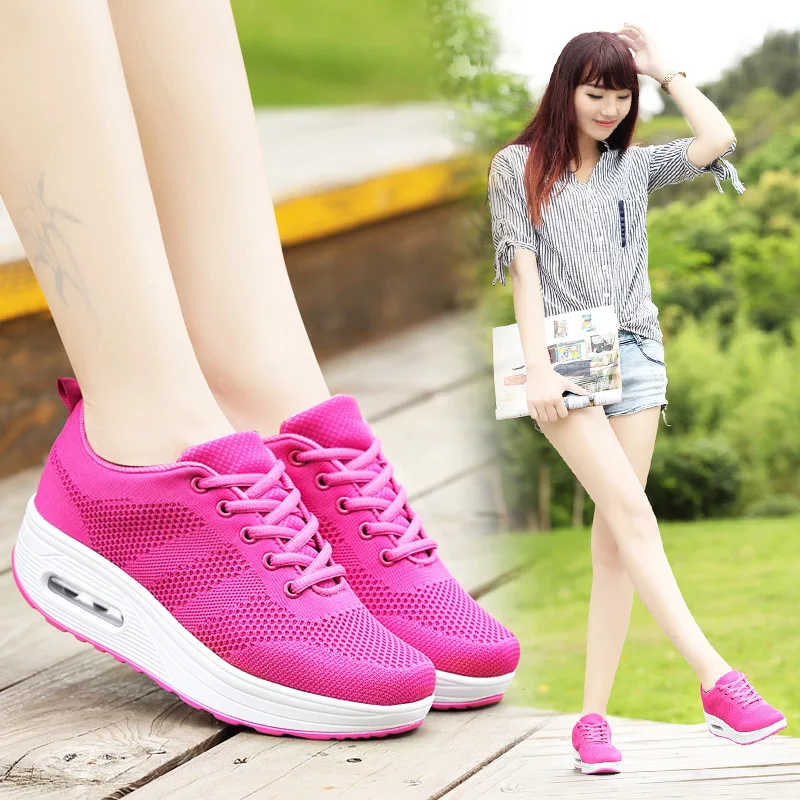 

Summer Swing Shoes Platform Wedge Sneakers Woman Lace-up Increase Height Breathable Women Toning Shoes Thick Sole Sneaker Sports