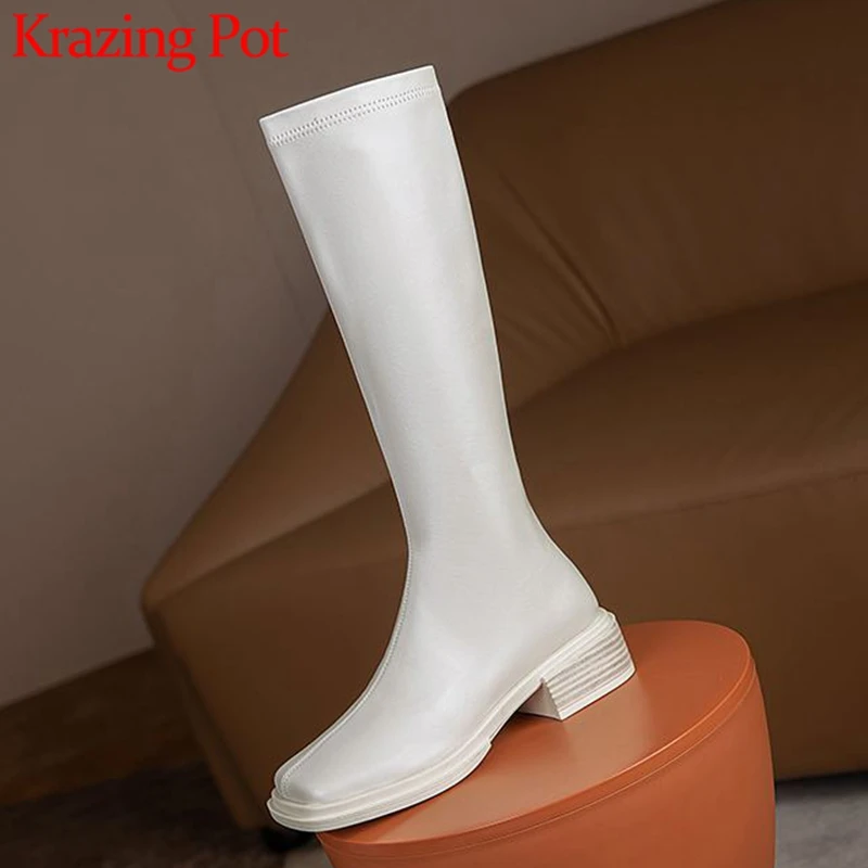 

Krazing Pot stretch boots microfiber winter warm square toe England school med heels stovepipe princess ins thigh high boots l15