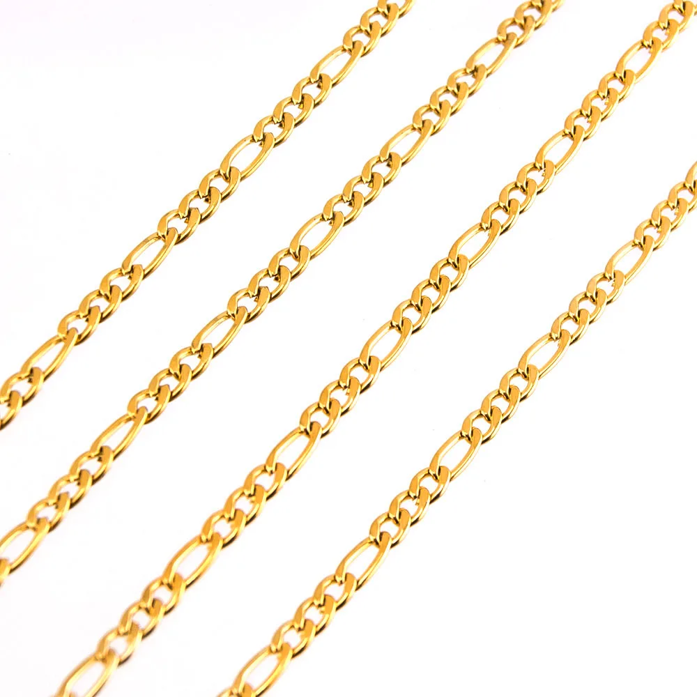 

DIY necklace for Women Sell in meter Stainless Steel Figaro Long Chain silver Gold color curb Link Chain Necklace High Quality