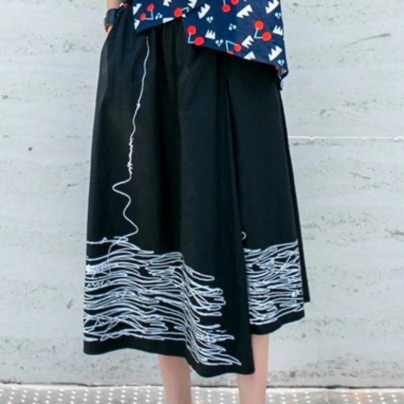 QING Mo женский модный комплект 2020 Женская Асимметричная рубашка с принтом + юбка до