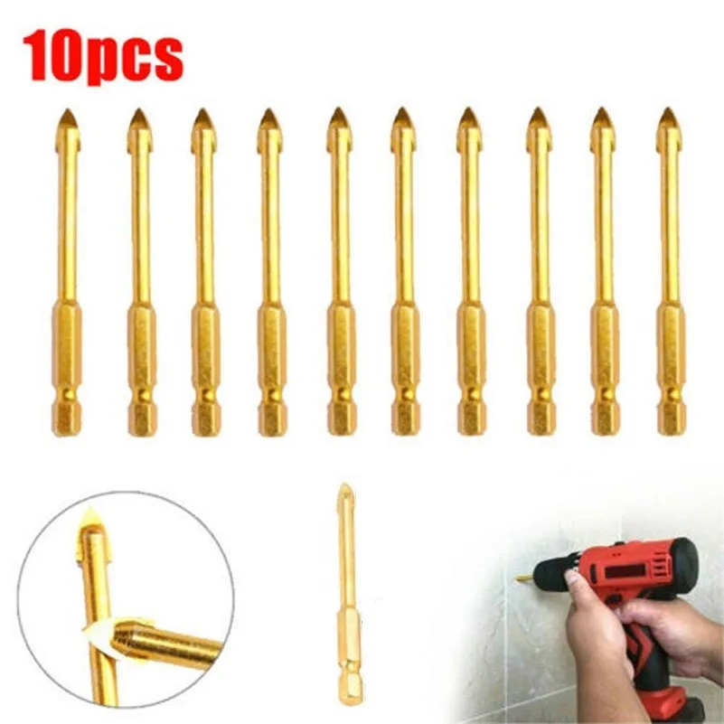 10pcs 6mm Glass Drill Bit Hex Shank For Mable Porcelain Ceramic Tile Concrete Brick Plastic Wood Cross Spear Head - купить по