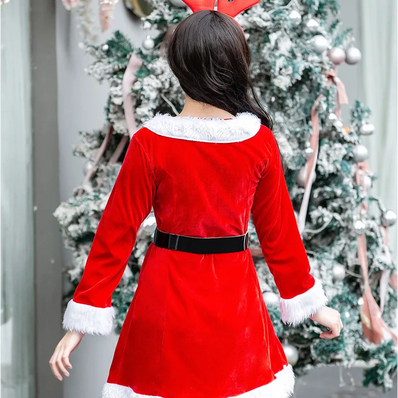 Санта Клаус цвет красный подарок к Рождеству бархатный костюм Для женщин с