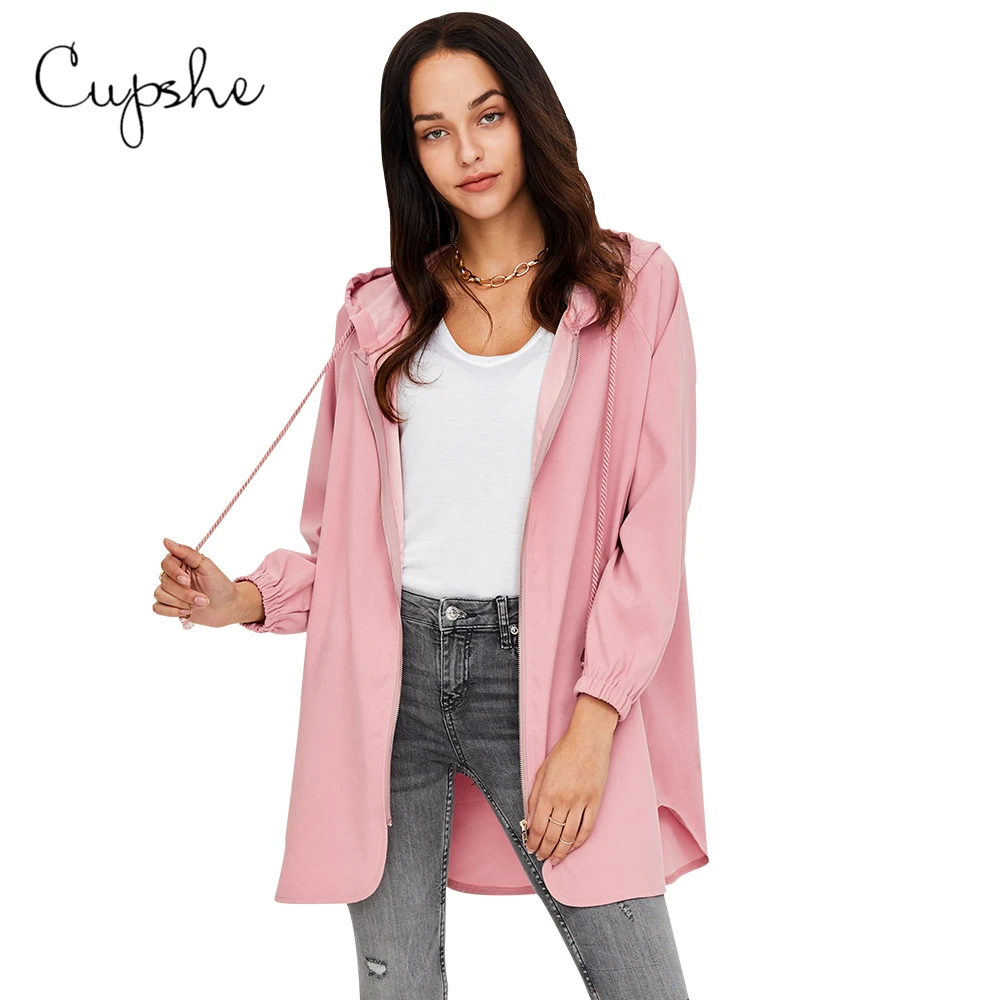 CUPSHE, одноцветные, розовые, негабаритные, на молнии, с капюшоном, пальто, куртки, женские, повседневные, с длинным рукавом, толстовки,, весна, осень, спортивная одежда